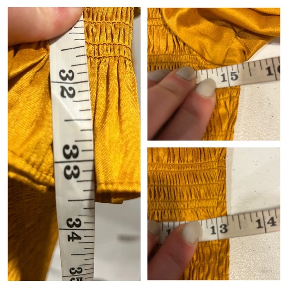 ULLA JOHNSON Aurele dress gold mini silk 4 puff sleeve smocked shirred NWOT - Picture 15 of 15